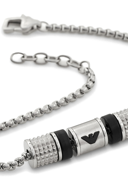 Rondelle Bracelet, Stainless Steel & Onyx